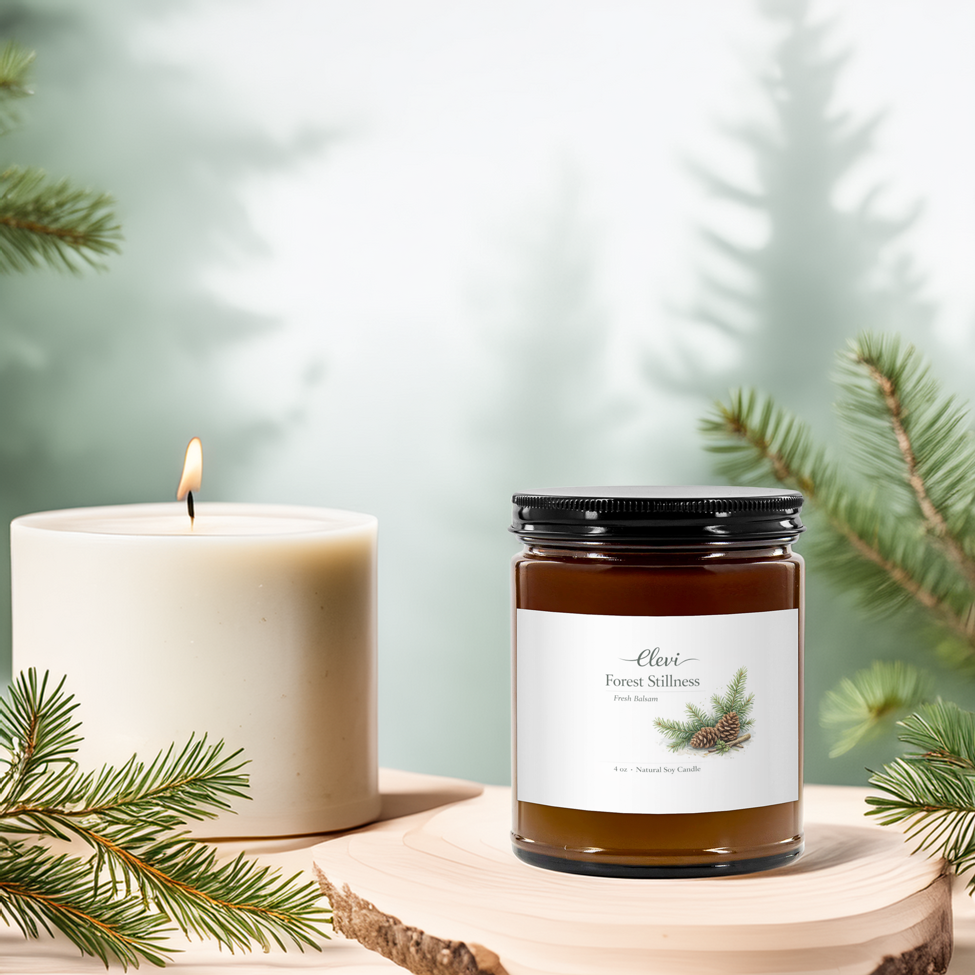 Natural soy candle styled for self-care and mindfulness