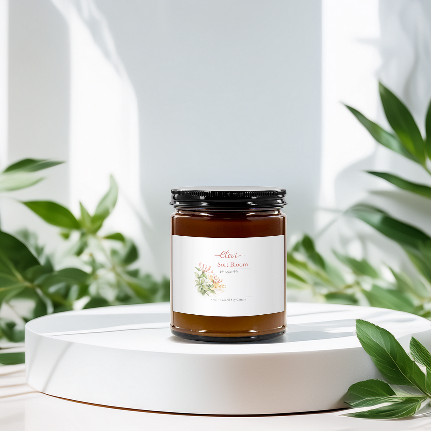 Natural soy candle styled for self-care and mindfulness