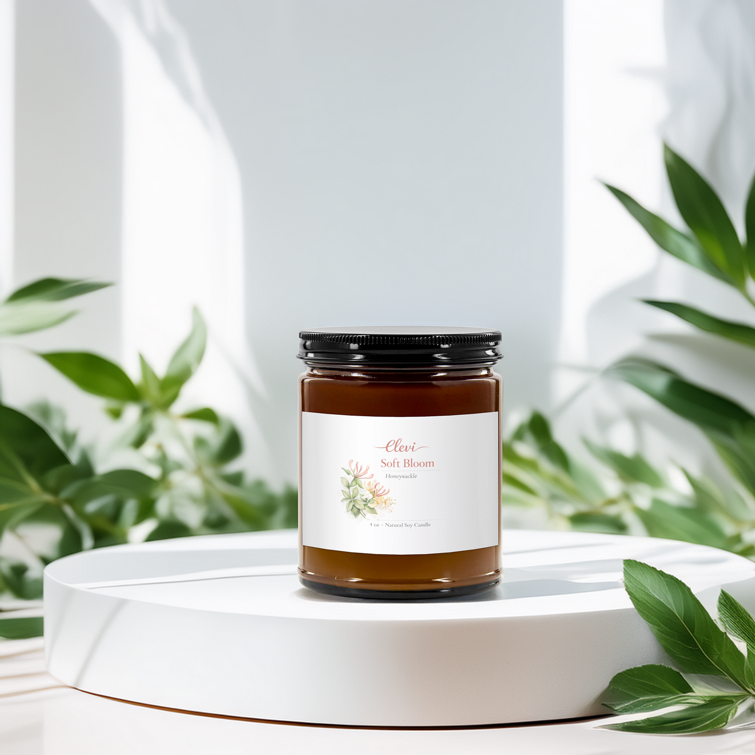 Natural soy candle styled for self-care and mindfulness