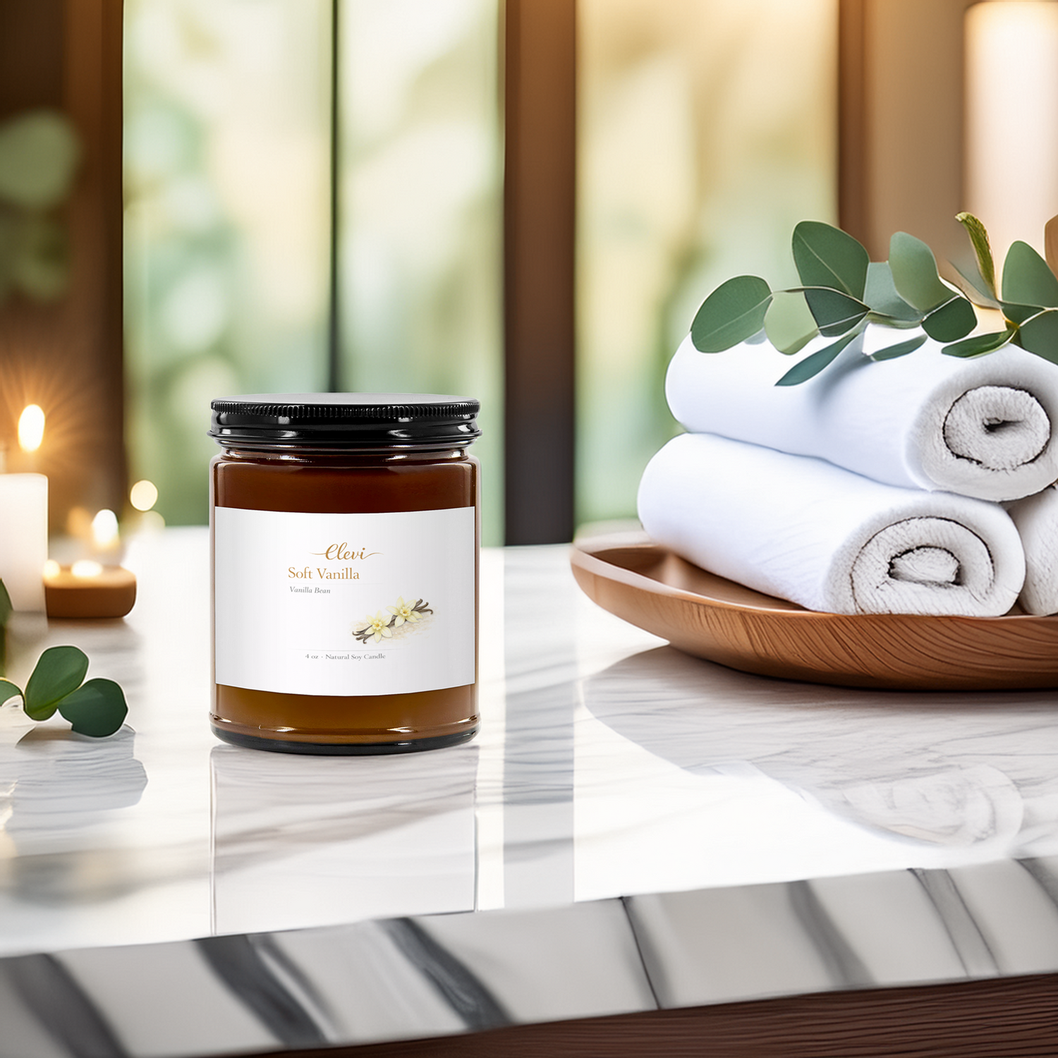 Relaxing aromatherapy candle creating a calming evening atmosphere